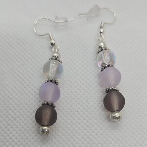 Elegant Purple and Silver Beaded Earrings